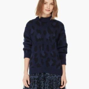 Kate spade leopard print pullover sweater navy blue black alpaca wool